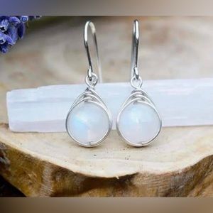 Elegant Silver Hook Moonstone Drop Earrings